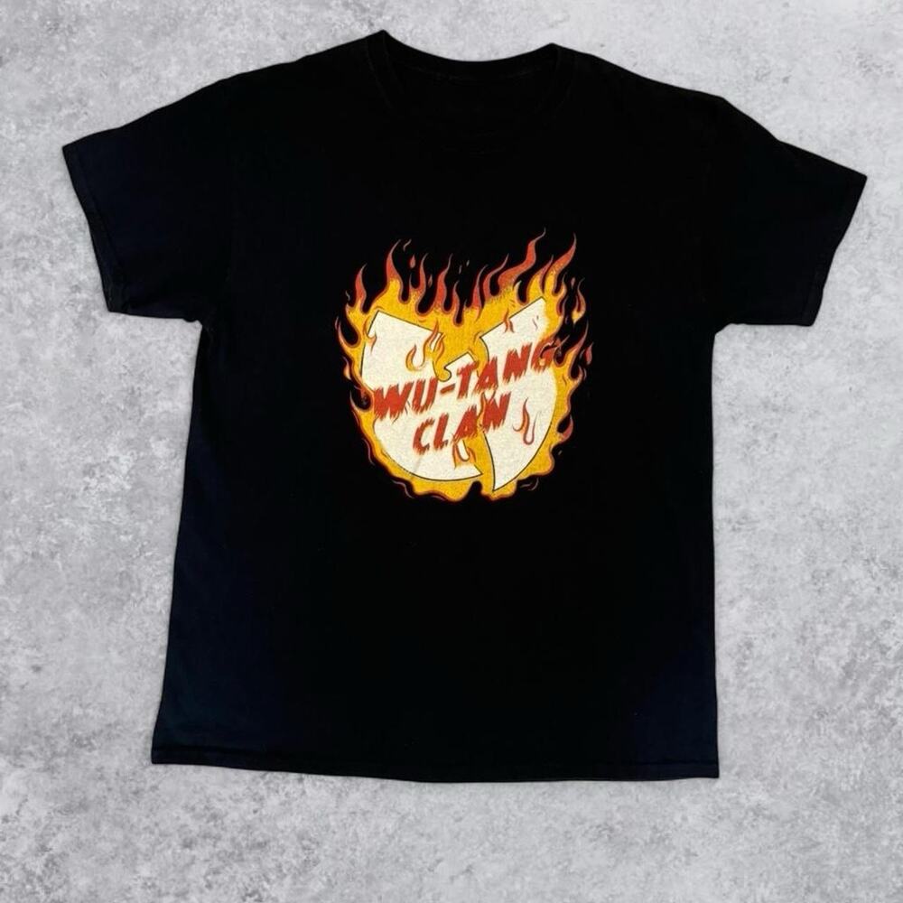 Vintage Rare Wu Tang Clan Flames Logo Hip Hop Rap Tee Black Y2K T Shirt Size L